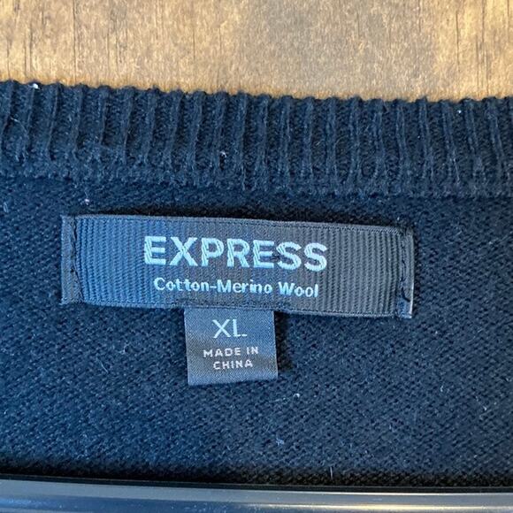 Express Mens Sweater Vest Black V Neck Merino Wool Blend XLarge - Picture 4 of 11